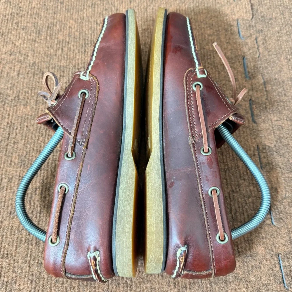 Timberland Mens 7.5 M Burgundy Brown Leather Boat Shoes 25077 Deck Shoes Loafers